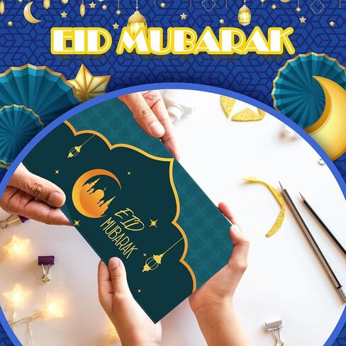 100 قطعة من مظاريف أموال عيد مبارك بكميات كبيرة مقاس 6.7 × 3.2 بوصة مغلف بنمط قرآني للمال وحاملي بطاقات الهدايا النقدية في رمضان أو حاملي الأموال للأطفال، وديكورات احتفالات العيد in Saudi Arabia