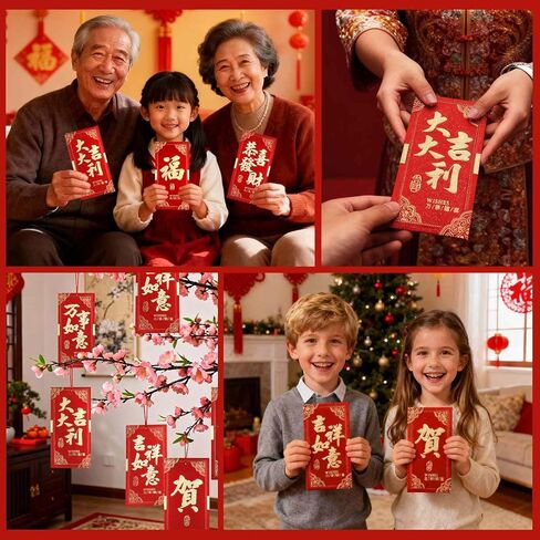 12 pcs Thick Chinese Red Envelopes for Lucky Money, Hong Bao Red Packet for Lunar New Year Spring Festival Wedding All Occasions in Saudi Arabia