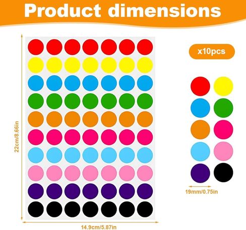 700-Piece 3/4 Inch Color Coding Dot Stickers - 10 Assorted Colors Round Labels for Office Student Classroom in Saudi Arabia
