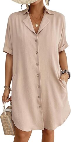 Bsubseach Swimsuit Coverup for Women Button Down Beach Swim Cover Up Shirt Dress Short Sleeve Summer Beachwear in Saudi Arabia