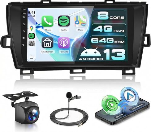 راديو سيارة 8 Core 4G+64G لسيارة Toyota Prius 2010 2011 2012 2013 2014 2015، ستيريو سيارة Apple Carplay Android Auto لاسلكي، شاشة لمس IPS 9 بوصة مع WiFi، GPS، بلوتوث، FM/RDS، 32EQ DSP، كاميرا خلفية in Saudi Arabia