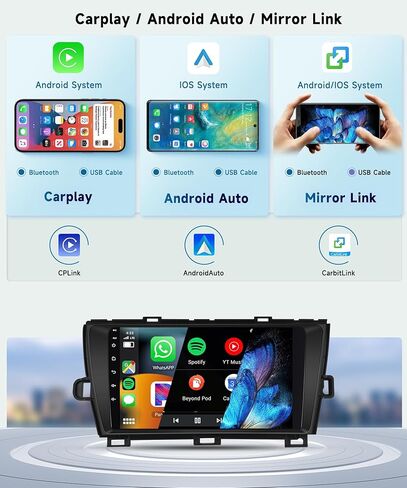 راديو سيارة 8 Core 4G+64G لسيارة Toyota Prius 2010 2011 2012 2013 2014 2015، ستيريو سيارة Apple Carplay Android Auto لاسلكي، شاشة لمس IPS 9 بوصة مع WiFi، GPS، بلوتوث، FM/RDS، 32EQ DSP، كاميرا خلفية in Saudi Arabia