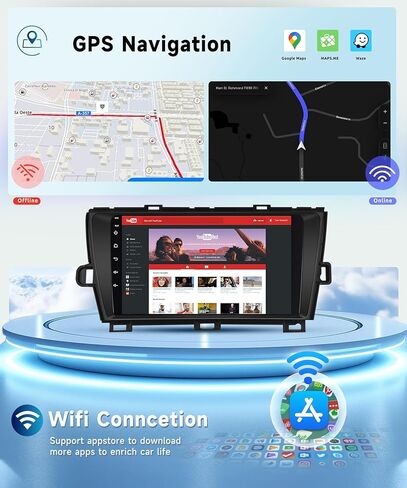 راديو سيارة 8 Core 4G+64G لسيارة Toyota Prius 2010 2011 2012 2013 2014 2015، ستيريو سيارة Apple Carplay Android Auto لاسلكي، شاشة لمس IPS 9 بوصة مع WiFi، GPS، بلوتوث، FM/RDS، 32EQ DSP، كاميرا خلفية in Saudi Arabia