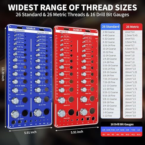 42 Nut and Bolt Thread Checker - 19 Standard and 15 Metric Bolt Checker and 8 Drill Bit Gauge,Bolt Size and Thread Gauge,Wall-Mountable Bolt and Nut Identifier Gauge in Saudi Arabia