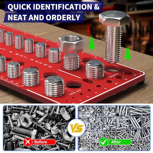42 Nut and Bolt Thread Checker - 19 Standard and 15 Metric Bolt Checker and 8 Drill Bit Gauge,Bolt Size and Thread Gauge,Wall-Mountable Bolt and Nut Identifier Gauge in Saudi Arabia