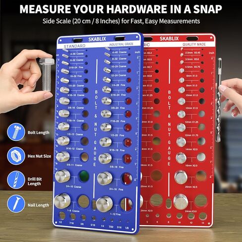 42 Nut and Bolt Thread Checker - 19 Standard and 15 Metric Bolt Checker and 8 Drill Bit Gauge,Bolt Size and Thread Gauge,Wall-Mountable Bolt and Nut Identifier Gauge in Saudi Arabia