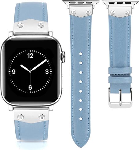 JR.DM Leather Bands Women Compatible with Apple Watch 40mm 38mm 44mm 45mm 41mm 42mm 49mm Dressy Slim Designer Strap with X-Shaped Metal Crown for iWatch Series Ultra/SE/9/8/7/6/5/4/3/2/1 Starlight in Kuwait