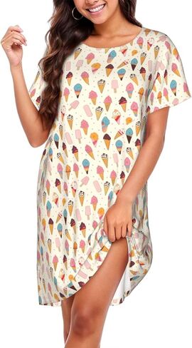 Nightgowns for Women - Short Sleeve Sleepshirts Ladies Chemise Sleep Dress Casual Print Tshirt Sleepwear in Saudi Arabia