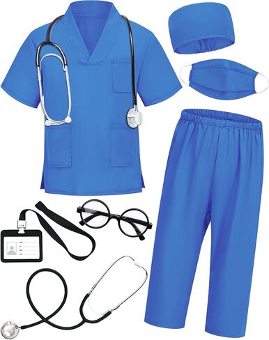 Doctor Costume for Kids Scrubs with Accessories,7Pcs Toddler Halloween Costume for Boy Girls,3-11 Years in Saudi Arabia