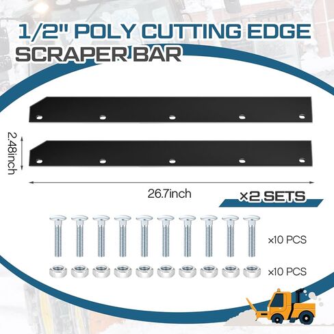 4 Pcs 1/2" Poly Cutting Edge Scraper Bar Snow Blower Cutting Edge Heavy Duty 54" Front Mount Snow Blade Plow Kit Tool Black Design with Bolt Nut Driveway Snows Plow ATV UTV Driveway in Saudi Arabia