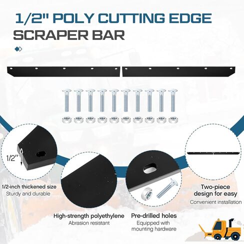 4 Pcs 1/2" Poly Cutting Edge Scraper Bar Snow Blower Cutting Edge Heavy Duty 54" Front Mount Snow Blade Plow Kit Tool Black Design with Bolt Nut Driveway Snows Plow ATV UTV Driveway in Saudi Arabia