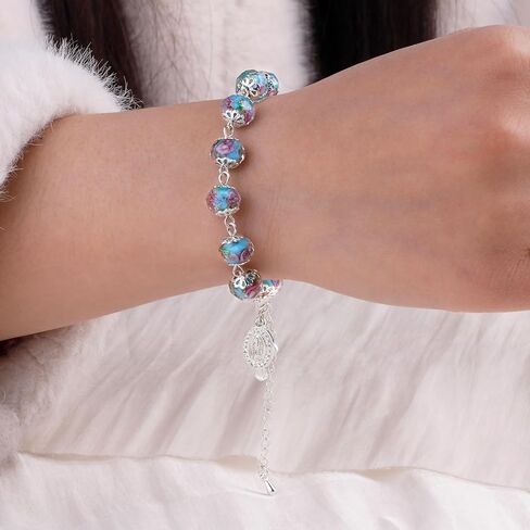 Murano Rose Beads Guadalupe Medal Crucifix Charm Catholic Rosary Bracelet for Women with Gift Box in Saudi Arabia