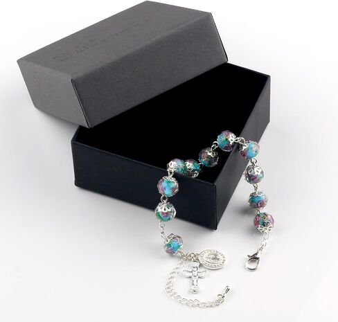 Murano Rose Beads Guadalupe Medal Crucifix Charm Catholic Rosary Bracelet for Women with Gift Box in Saudi Arabia
