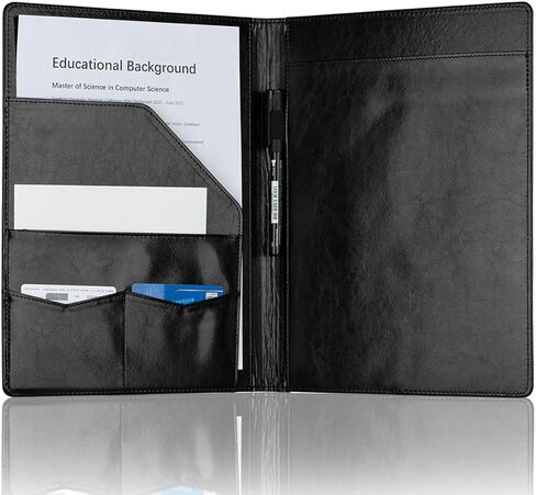 Padfolio Portfolio Binder, Faux Leather Folder, Resume Interview Legal Document Organizer, Letter Sized Writing Pad w/Business Card Holder, A4 Professional Folio for Office Conference (Black) in Saudi Arabia