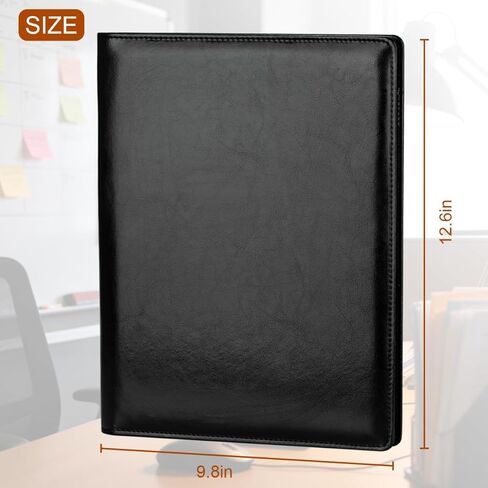 Padfolio Portfolio Binder, Faux Leather Folder, Resume Interview Legal Document Organizer, Letter Sized Writing Pad w/Business Card Holder, A4 Professional Folio for Office Conference (Black) in Saudi Arabia