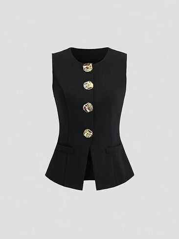 Women's Stylish Slim-Fit Crew Neck Buttoned Versatile Suit Jacket Vest in Saudi Arabia