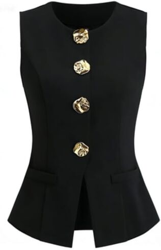 Women's Stylish Slim-Fit Crew Neck Buttoned Versatile Suit Jacket Vest in Saudi Arabia