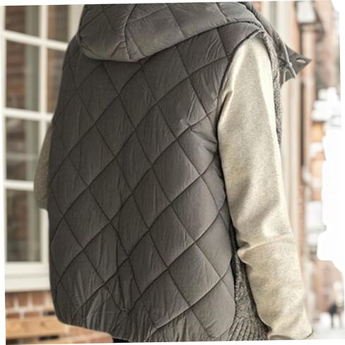 Hooded Vest Women Warm Quilted Knit Women Sweater Vest with Puffer Back Lightweight Sleeveless Jacket for Winter, Grey in Saudi Arabia
