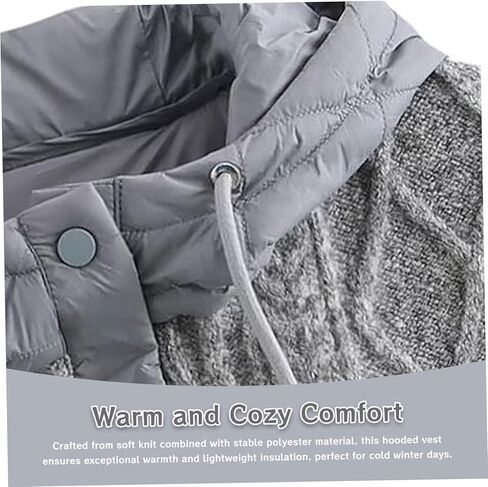 Hooded Vest Women Warm Quilted Knit Women Sweater Vest with Puffer Back Lightweight Sleeveless Jacket for Winter, Grey in Saudi Arabia