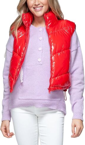 Women's Casual Vest Coat Zip Up Turtleneck Shiny Puffer Vest Red Quilted Design Fall/Winter Wear Layering in Kuwait