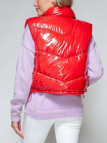 Women's Casual Vest Coat Zip Up Turtleneck Shiny Puffer Vest Red Quilted Design Fall/Winter Wear Layering in Kuwait