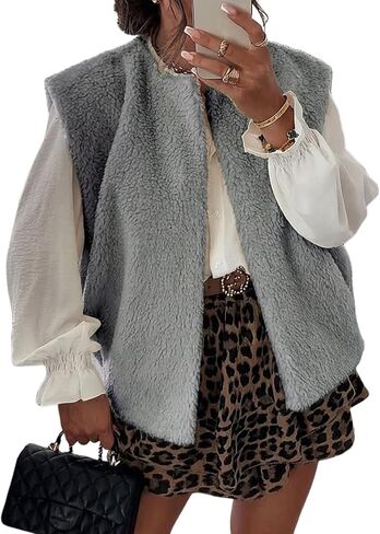 Yimoon Womens Sherpa Vest Fleece Fuzzy Vests Casual Open Front Sleeveless Vest in Saudi Arabia