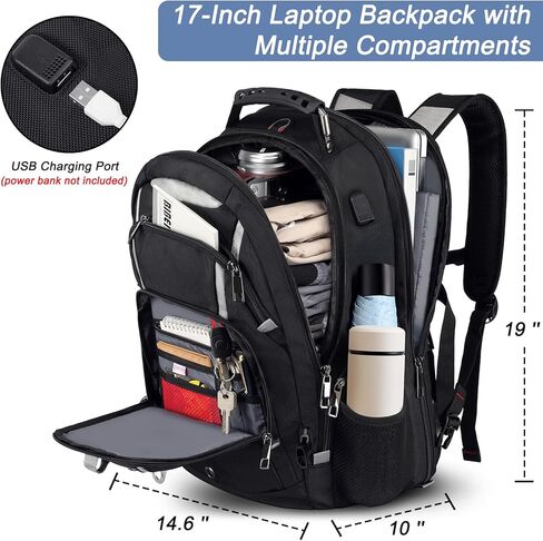 حقيبة ظهر كبيرة جدًا للكمبيوتر المحمول من Mogplof، حقيبة ظهر للسفر مقاس 17 بوصة معتمدة من إدارة أمن المواصلات الأمريكية للرجال، حقيبة ظهر كبيرة مع منفذ شحن USB، حقيبة كمبيوتر للأعمال RFID، حقيبة كتب جامعية شديدة التحمل مقاومة للماء in Kuwait