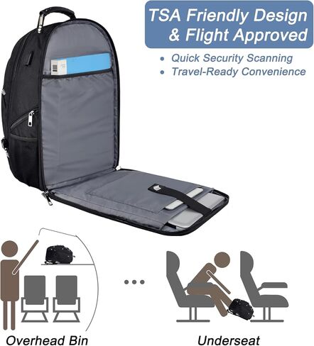 حقيبة ظهر كبيرة جدًا للكمبيوتر المحمول من Mogplof، حقيبة ظهر للسفر مقاس 17 بوصة معتمدة من إدارة أمن المواصلات الأمريكية للرجال، حقيبة ظهر كبيرة مع منفذ شحن USB، حقيبة كمبيوتر للأعمال RFID، حقيبة كتب جامعية شديدة التحمل مقاومة للماء in Kuwait