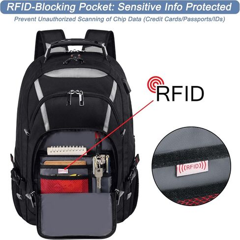 حقيبة ظهر كبيرة جدًا للكمبيوتر المحمول من Mogplof، حقيبة ظهر للسفر مقاس 17 بوصة معتمدة من إدارة أمن المواصلات الأمريكية للرجال، حقيبة ظهر كبيرة مع منفذ شحن USB، حقيبة كمبيوتر للأعمال RFID، حقيبة كتب جامعية شديدة التحمل مقاومة للماء in Kuwait