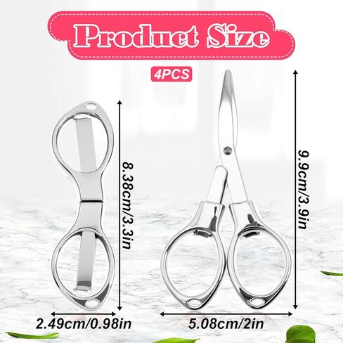4 Pcs Mini Folding Scissors Safe Portable Travel Scissors Stainless Steel Telescopic Cutter for Fishing Sewing Home Office Travel Use(Silver Gold) in Saudi Arabia