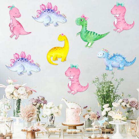 Dinosaur Cutouts for Girls, Pink Dinosaur Party Decorations 24 Pcs Cardboard Cut-Outs for Dino Roar Theme Birthday Baby Shower Supplies in Saudi Arabia