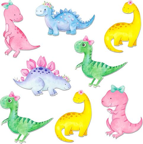 Dinosaur Cutouts for Girls, Pink Dinosaur Party Decorations 24 Pcs Cardboard Cut-Outs for Dino Roar Theme Birthday Baby Shower Supplies in Saudi Arabia