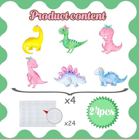 Dinosaur Cutouts for Girls, Pink Dinosaur Party Decorations 24 Pcs Cardboard Cut-Outs for Dino Roar Theme Birthday Baby Shower Supplies in Saudi Arabia