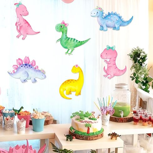 Dinosaur Cutouts for Girls, Pink Dinosaur Party Decorations 24 Pcs Cardboard Cut-Outs for Dino Roar Theme Birthday Baby Shower Supplies in Saudi Arabia