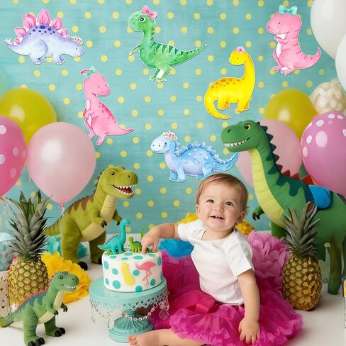 Dinosaur Cutouts for Girls, Pink Dinosaur Party Decorations 24 Pcs Cardboard Cut-Outs for Dino Roar Theme Birthday Baby Shower Supplies in Saudi Arabia