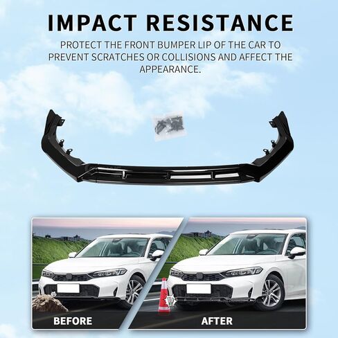 Archaic Front Lip Spoiler Compatible for 11.5th Gen Honda Civic Sedan/Hatchback 2025 2026, Bumper Lip Chin Spoiler for Facelift Civic Accessories,Front Splitter Body Kit(Gloss Black) in Saudi Arabia