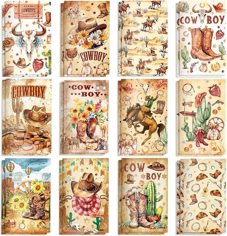 12 Pack Mini Pocket Notepads, Linear Sticky Notes with Cowboy Western Cover Notepad, 3.15 x 4.92 Inch Memo Notepad, 16 Pages for Birthday Baby Shower Party Supplies in Saudi Arabia