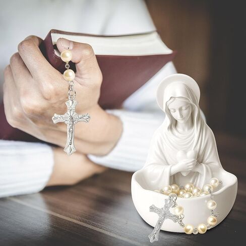 تمثال سيدة النعمة مريم العذراء حامل مسبحة تذكار، يتضمن قلادتين مسبحة هدايا كاثوليكية للنساء، هدية عيد ميلاد للأم ديكور منزلي ديني in Saudi Arabia