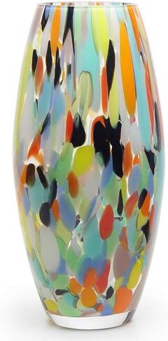 Cá d'Oro Pair of Colored Glass Vases Confetti Effect Hand Blown Murano-Style Art Glass for Flower, Room Decoration and Centerpiece - Models Oliva P/G in Saudi Arabia