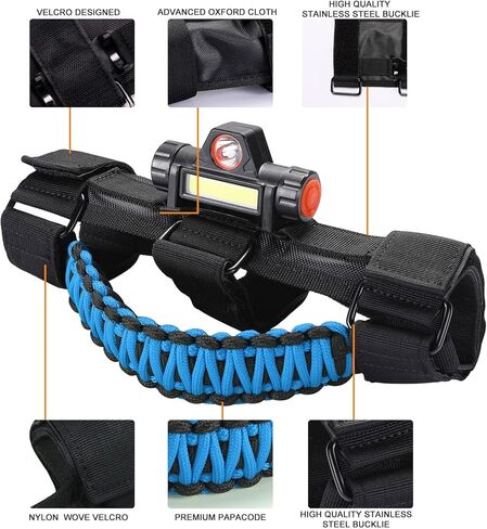 cartaoo Upgrade Roll Bar Grab Handles with Dome Light for Jeep Gladiator Accessories, Premium Paracord Grips Fit 2.0-4.0 Inch Rods CJ YJ TJ JK JL & Gladiator JT 1945-2023 (Blue 4pcs) in Kuwait