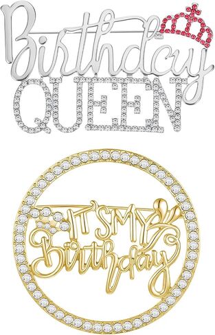 2pcs Birthday Brooch Pins,Bling Luxury Rhinestone Brooches,Birthday Party Lapel Pin Accessories for Women in Saudi Arabia
