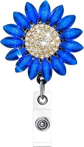 حامل شارة قابل للسحب على شكل زهرة فاخرة مع مشبك التمساح الدوار، مشبك بكرة شارة بأحجار الراين اللامعة على حاملي بطاقات الاسم in Kuwait