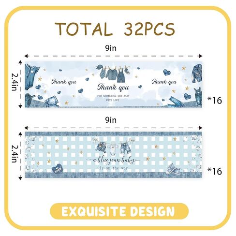ملصقات زجاجات مياه للأطفال من بلو جين، ملصقات مغلفة لزجاجات مياه استحمام الطفل من الدنيم، ملصقات مشروبات مقاومة للماء باللون الأزرق من أجل الدنيم والألماس تحت عنوان حفلة عيد الميلاد الأولى - 32 قطعة in Kuwait