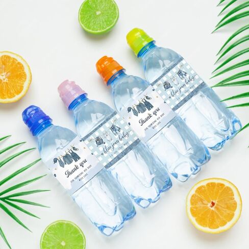 ملصقات زجاجات مياه للأطفال من بلو جين، ملصقات مغلفة لزجاجات مياه استحمام الطفل من الدنيم، ملصقات مشروبات مقاومة للماء باللون الأزرق من أجل الدنيم والألماس تحت عنوان حفلة عيد الميلاد الأولى - 32 قطعة in Kuwait