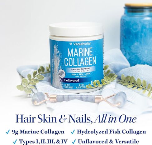 كبسولات الكولاجين البحري وحمض الهيالورونيك وفيتامين سي | 2000 مجم من ببتيدات كولاجين السمك المتحلل لكل حصة | مرونة الجلد والترطيب والشعر والأظافر ودعم المفاصل | صديقة لنباتات البيسكاتاري 30 حصة in Kuwait