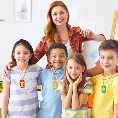 30 PCS Student Incentives Star Tags 2 x 1.1 Inches Acrylic Star Student Dog Tag with Metal Chains Recognition Tag Student Award Tags for School Classroom Reward Teacher Supplies in Kuwait