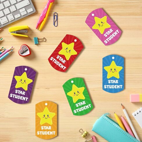 30 PCS Student Incentives Star Tags 2 x 1.1 Inches Acrylic Star Student Dog Tag with Metal Chains Recognition Tag Student Award Tags for School Classroom Reward Teacher Supplies in Kuwait