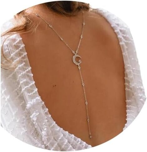 Simple Rhinestone Moon Star Back Chain Body Jewelry for Women Sexy Backless Crystal Necklace Bridal Wedding Backdrop Dress Accessories Jewelry in Saudi Arabia