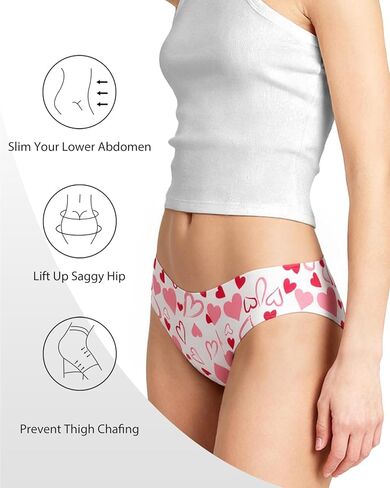 3 PCS Women Low Rise Ice Silk Seamless Printed Heart Thong Underwear Set, Soft Touch Invisible Edge Intimate Wear in Saudi Arabia