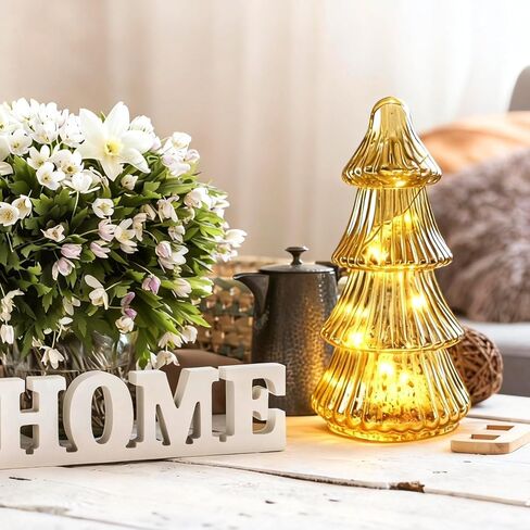 Mercury Glass Christmas Trees with Led Lights and Timer,9 Inch Mercury Glass Xmas Trees Tabletop Centerpiece for Holiday Home Decor (Red-A) in Saudi Arabia